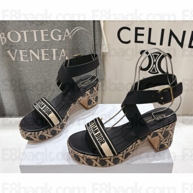Dior Dway Heeled Sandal Natural Raffia, Black Embroidered Cotton and Calfskin 2025