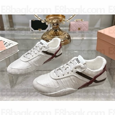 MIU MIU women/men Gymnasium technical fabric and suede sneakers 5E428E White/Burgundy 2025