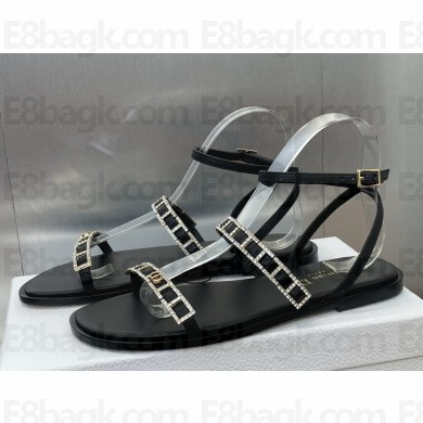 Diorissime flat Sandal black calfskin and Silver-Tone Strass 2025