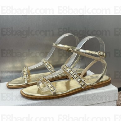 Diorissime flat Sandal gold calfskin and Silver-Tone Strass 2025