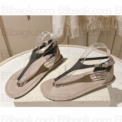 BRUNELLO CUCINELLI Monili T-Strap Sandal beige suede 2025