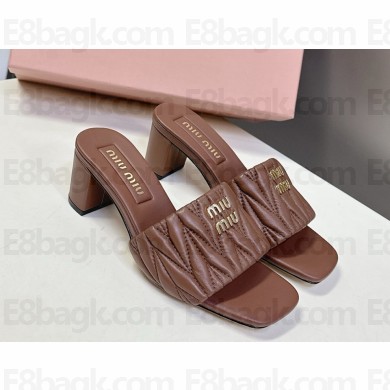 MIU MIU Matelassé nappa leather slides 5XX657 coffee heel 5.5cm 2025