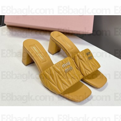 MIU MIU Matelassé nappa leather slides 5XX657 yellow heel 5.5cm 2025