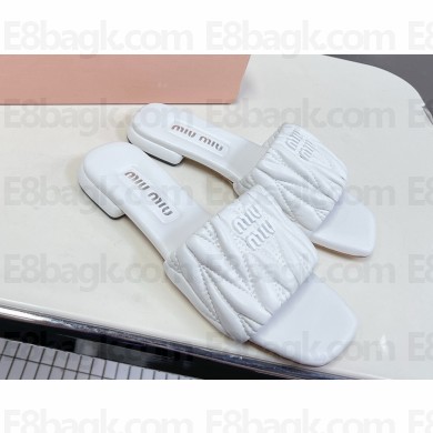 MIU MIU Matelassé nappa leather slides 5XX605 white 2025