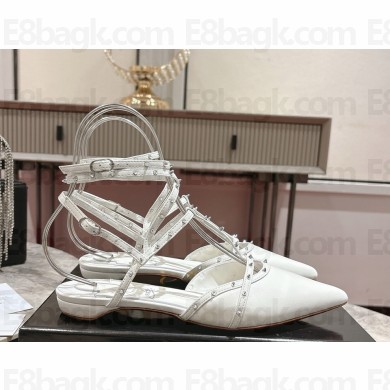Christian Louboutin Bombina Spikes slingback flats white leather 2025