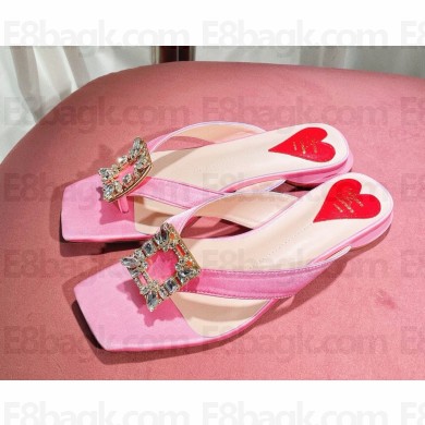 Roger Vivier flat mules in satin with crystal buckle pink 2025