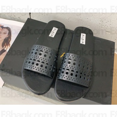 ALAÏA Vienne Cutout Flat Slide Sandals In Black leather 2025