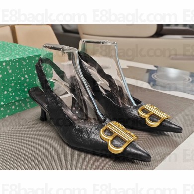 Balenciaga Monaco leather slingback pumps Black/Gold heel 4.5cm 2025