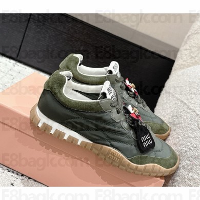 MIU MIU Tyre technical fabric and suede sneakers 5E417E Loden Green 2025