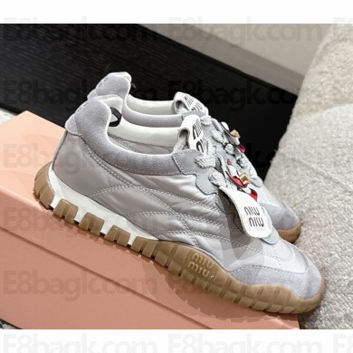 MIU MIU Tyre technical fabric and suede sneakers 5E417E Cloudy Gray 2025