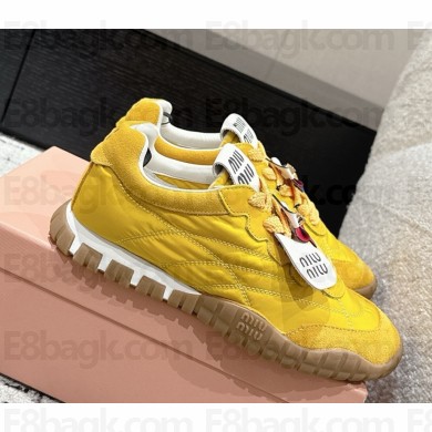 MIU MIU Tyre technical fabric and suede sneakers 5E417E Topaz 2025