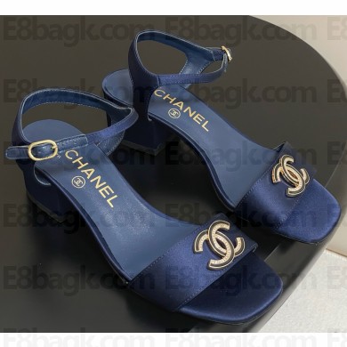 Chanel sandals satin with cc logo blue heel 4.5cm 2025
