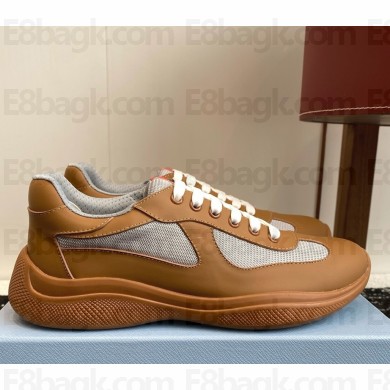 Prada women/men America's Cup Soft rubber and bike fabric sneakers 4E6500 brown 2025