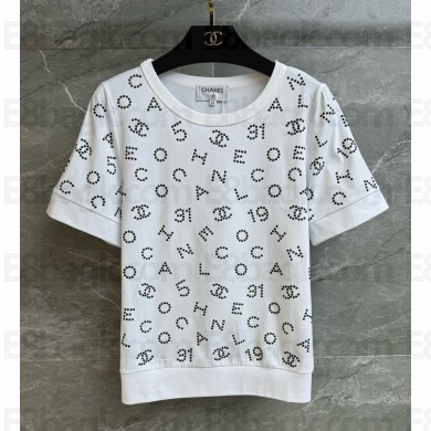 Chanel T-shirt with logo and crystal white 2025