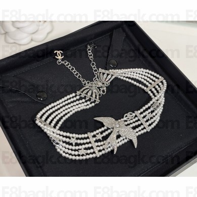 Chanel Choker Metal, Glass Pearls & Strass ABF739 Silver, Pearly White & Crystal  2025