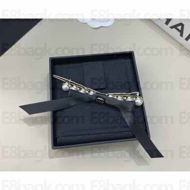 Chanel Bow Barrette Imitation Pearls, Metal & Satin AAA842 Pearly White, Gold & Black 2025
