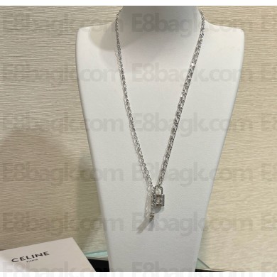 Celine Triomphe Lock Necklace in Brass with Rhodium Finish SILVER 2025