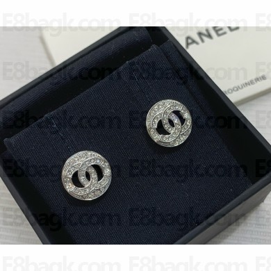 Chanel Stud Earrings Metal & Diamantés ABF731 Silver & Crystal 2025