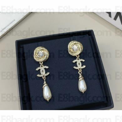 Chanel Pendant Earrings Metal, Imitation Pearls & Diamanté ABF846 Gold, Pearly White & Crystal  2025