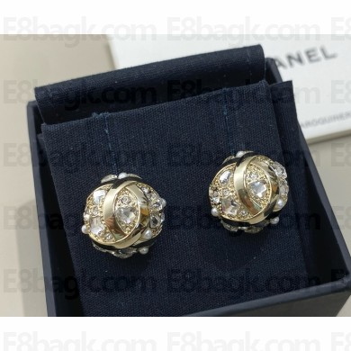 Chanel Stud Earrings Metal, Glass Pearls & Diamantés ABF219 Gold, Pearly White & Crystal 2025