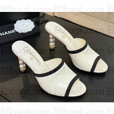 Chanel sandals lambskin with pearl heel 8.5cm black / white 2025