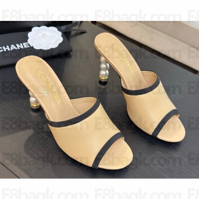 Chanel sandals lambskin with pearl heel 8.5cm black / beige 2025