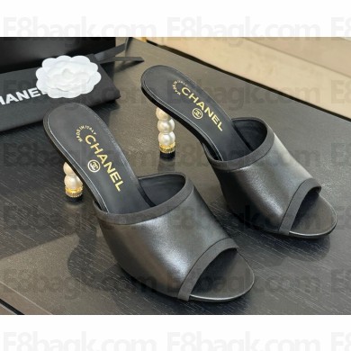 Chanel sandals lambskin with pearl heel 8.5cm black 2025