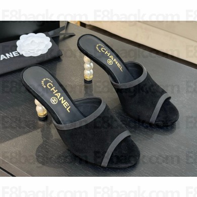 Chanel sandals velvet with pearl heel 8.5cm black 2025