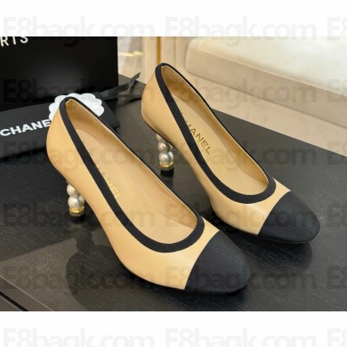 Chanel Lambskin Grosgrain Pearl Cap Toe Pumps heel 8.5cm black / beige 2025