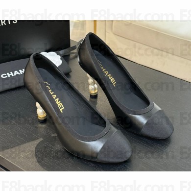 Chanel Lambskin Grosgrain Pearl Cap Toe Pumps heel 8.5cm black 2025