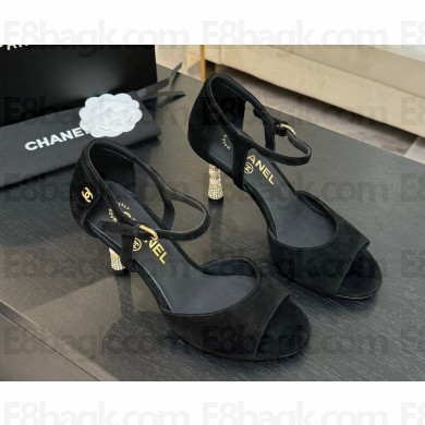 Chanel sandals suede with Pearl heel 8.5cm black 043004 2025