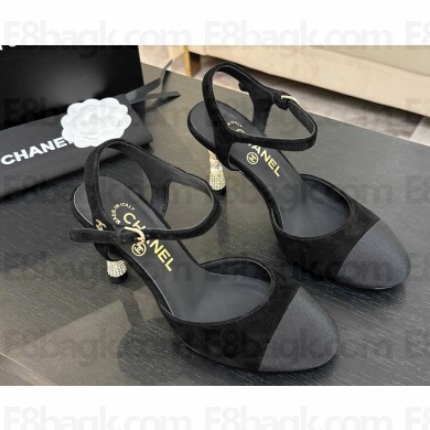 Chanel Slingbacks suede & Grosgrain with Pearl heel 8.5cm black 2025