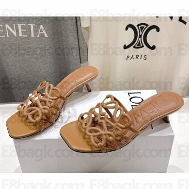 Loewe Petal Anagram slide in soft calfskin Camel heel 4.5cm 2025