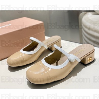 Miu Miu Patent leather mule beige / white heel 4.5cm 2025
