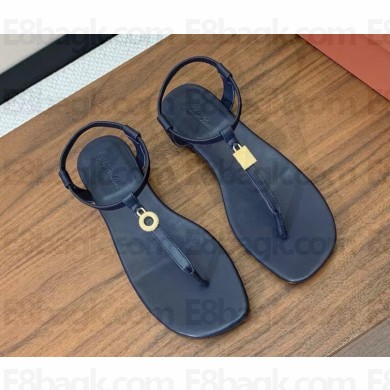 Loro Piana flip-flop sandals goatskin in dark blue 2025