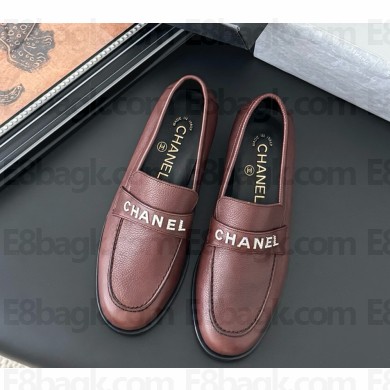 Chanel loafers calfskin leather brown 050602 2025