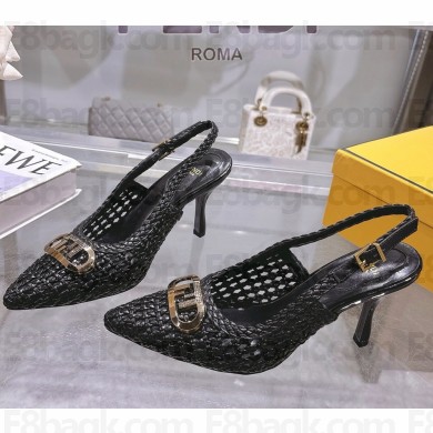 Fendi Slingbacks knit leather hollow out black heel 8cm 2025