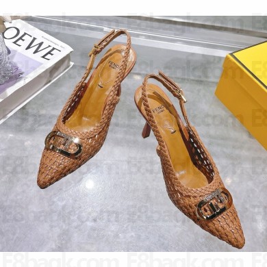 Fendi Slingbacks knit leather hollow out brown heel 8cm 2025
