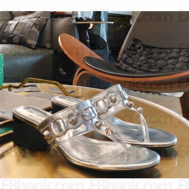 Balenciaga City 55mm Thong in silver Arena lambskin 2025  