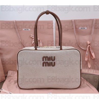 MIU MIU Beau canvas and leather bag 5bb117 Beige/Brandy 2025