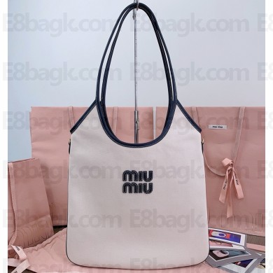MIU MIU IVY canvas and leather bag 5bg231 Beige/black 2025