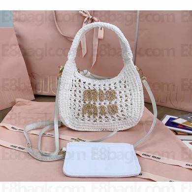 MIU MIU Wander woven fabric hobo bag 5bc125 White/Beige 2025