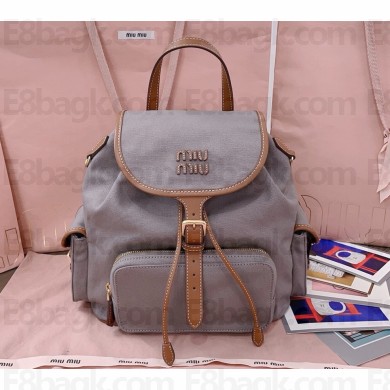 Miu Miu Canvas and leather backpack 5BZ042 grey /Brandy 2025