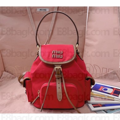 MIU MIU Canvas and leather backpack 5BZ043 Red/Brandy 2025
