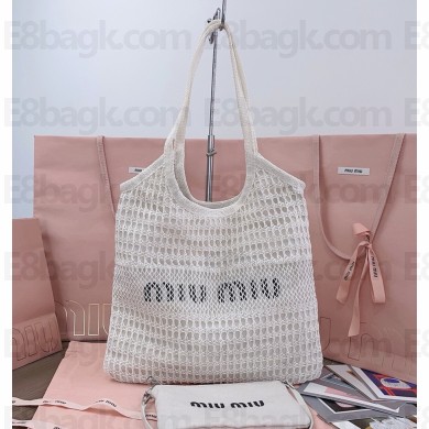 MIU MIU IVY raffia-effect and linen bag 5BG231 white 2025