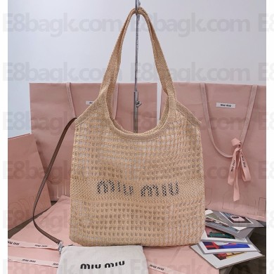 MIU MIU IVY raffia-effect and linen bag 5BG231 Natural 2025