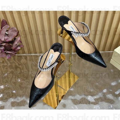 Jimmy choo bing 65 Snake Print calfskin Mules with Crystal Strap black 2025
