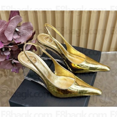 Saint Laurent Miller 90 leather wedges gold 2025