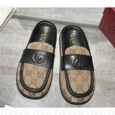Gucci Women's mule with Double G Black and beige Original GG canvas 2025