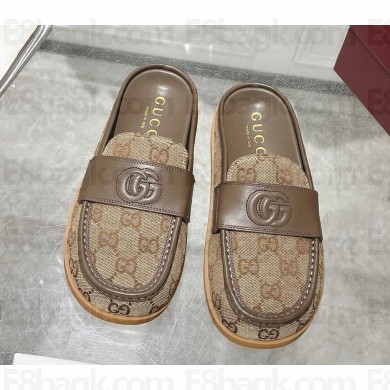 Gucci Women's mule with Double G grey and dark brown Original GG canvas 2025